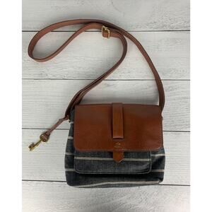 Fossil Women's Brown Leather Printed Fabric Crossbody Shoulder Bag Purse